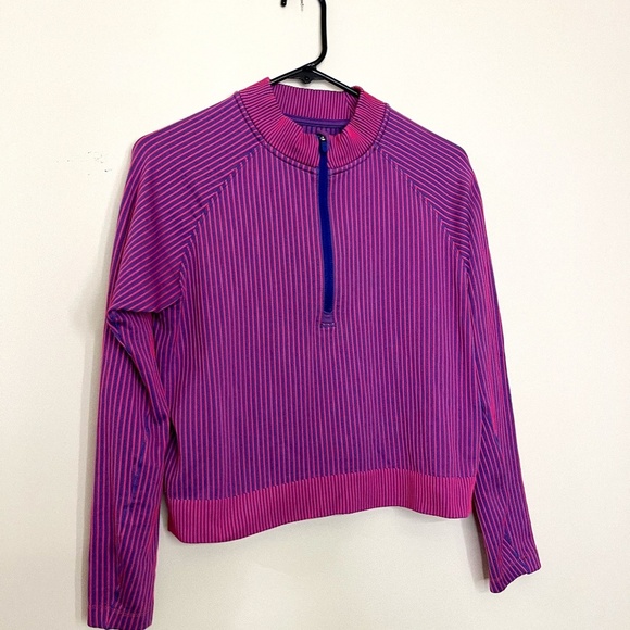 Lululemon Rest Less Cropped Half Zip Colour Rib Psychic / Sonic Pink 10 - Picture 3 of 11